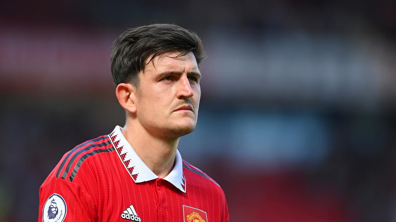 MANCHESTER, ENGLAND - AUGUST 07: Harry Maguire of Manchester United in action during the Premier League match between Manchester United and Brighton &amp; Hove Albion at Old Trafford on August 07, 2022 in Manchester, England. (Photo by Michael Regan/Getty Images)