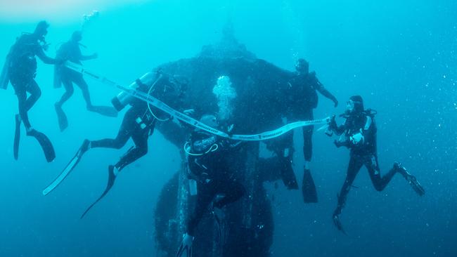 Underwater ribbon cutting at "Wonder Reef", the Gold Coast's new $5m dive site. Photo: Supplied