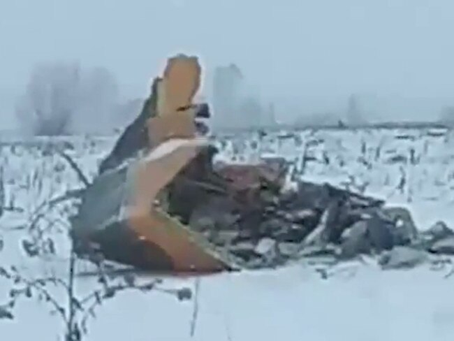 Shocking video footage has circulated showing what is understood to be the wreckage of the plane in a snowy field. Picture: Supplied