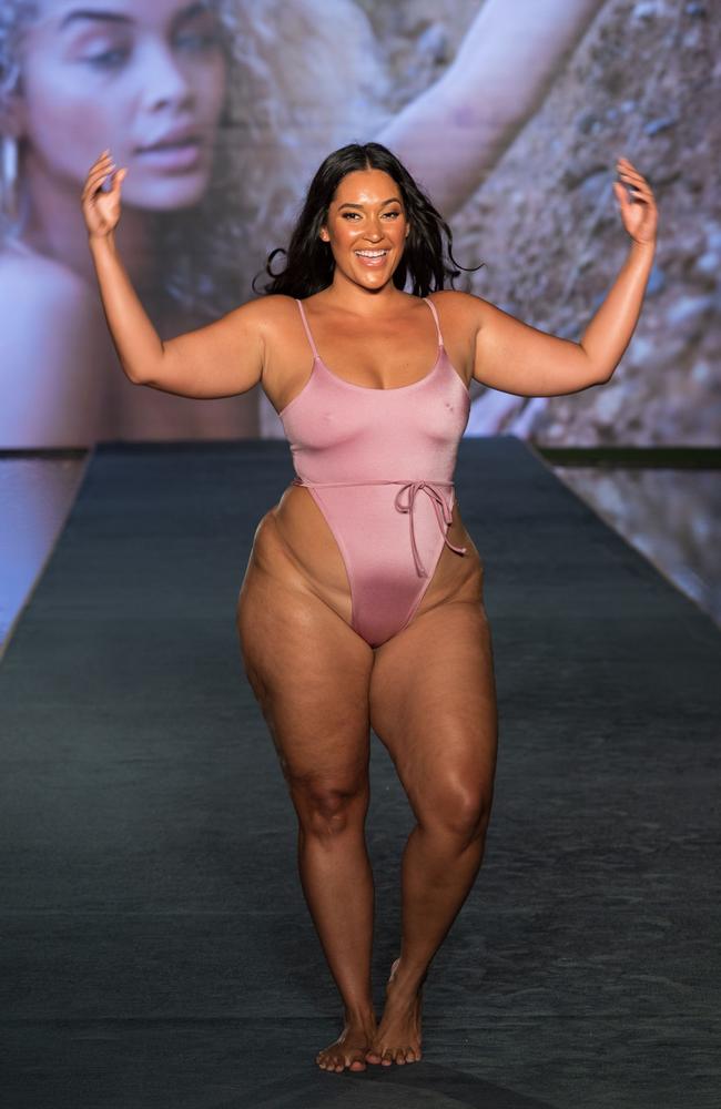 Body positive ambassador and plus-size model Amanda Kay appeared in the 2021 Sports Illustrated runway show at Miami Swim Week. Picture: Jason Koerner/Getty Images