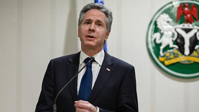 US Secretary of State Antony Blinken speaks during a press conference with Minister of Foreign Affairs of Nigeria Yusuf Tuggar at the Presidential Villa in Abuja.
