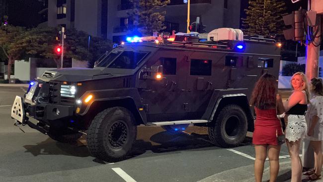 A police bomb squad vehicle arriving in Surfers Paradise.