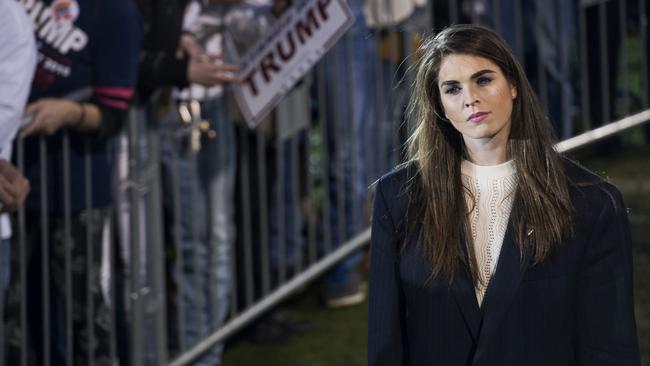 Hope Hicks attends a campaign rally at Madison City Schools Stadium. Picture: AP