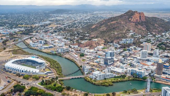 Aerial view of the stadium and Townsville City