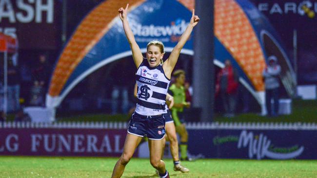 South's Teah Charlton celebrates as the final siren sounds. Picture: AAP/Brenton Edwards