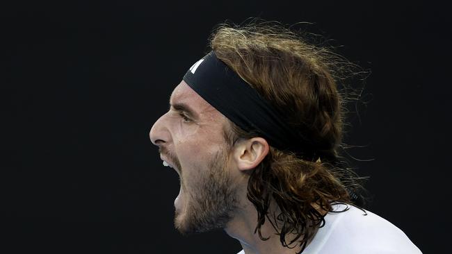 Stefanos Tsitsipas roars.