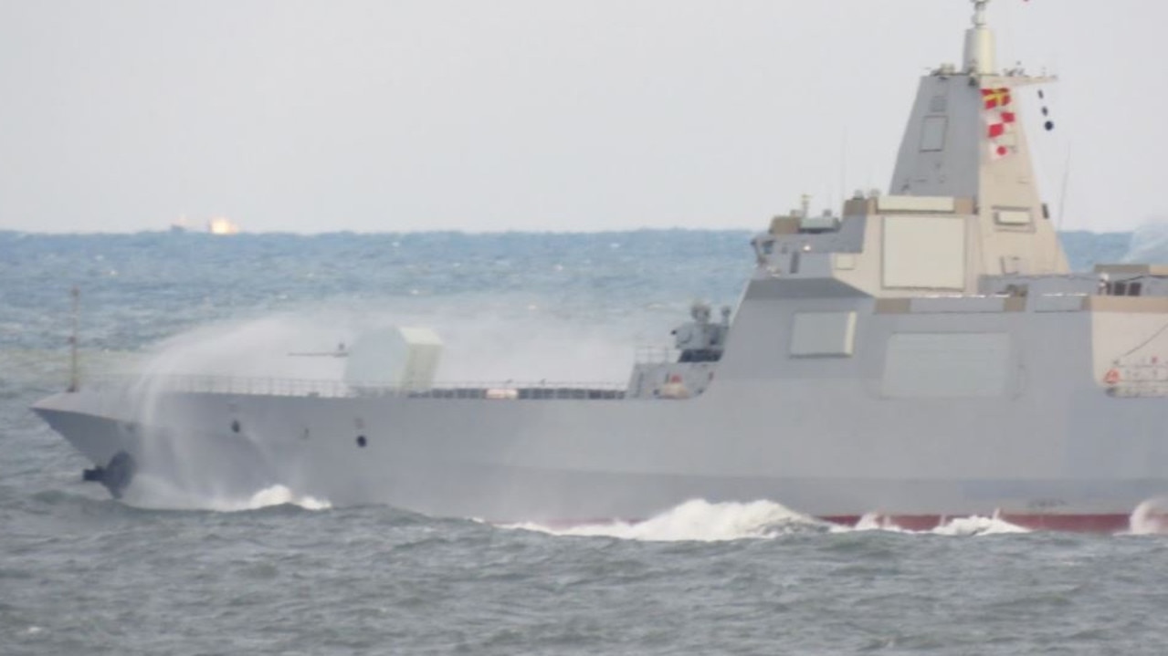 A Type 055 undergoing speed trials. Picture: PLA