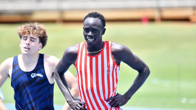 Gout Gout is all smiles at the Queensland All Schools track and field championships. Picture, John Gass