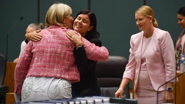 Treasurer Eva Lawler, Chief Minister Natasha Fyles and Deputy Chief Minister Nicole Manison in parliament. Picture: Pema Tamang Pakhrin