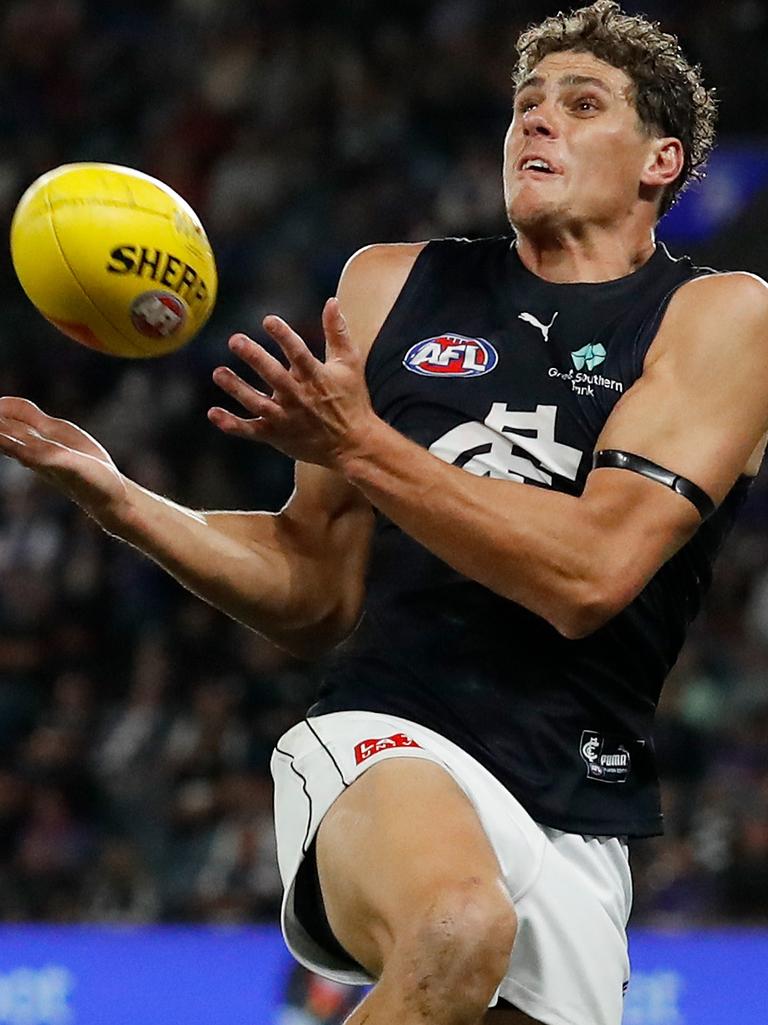 Charlie Curnow was unstoppable for the Blues. Picture: AFL Photos/Getty Images