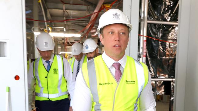 Queensland Premier Steven Miles inspecting progress on the new Wacol youth detention centre in Brisbane on Monday. Picture: Steve Pohlner