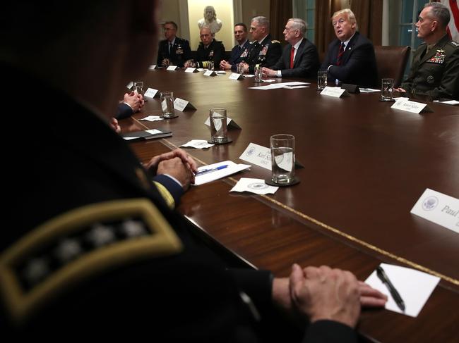 US President Donald Trump answers questions during a meeting with military leaders in the Cabinet Room. Picture: AFP