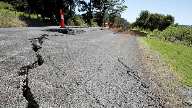 A landslip and road damage on Wyrallah Road caused by recent heavy rain continues to leave Wyrallah closed to the public. Picture: Kelly McIlvenny