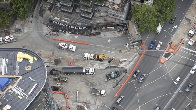 The Southbank Boulevard construction. View from Eureka Tower. Picture: David Caird