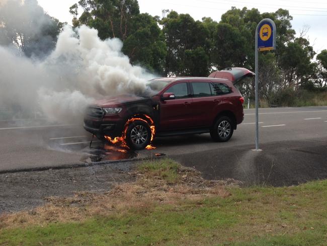 Shocking ... Smoke pours from the engine as the fire rages on. Picture: Supplied