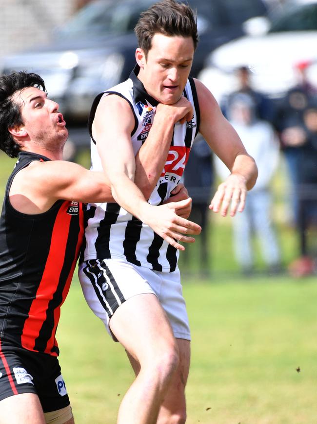 Alex Forster, pictured against Rostrevor OC last year, equalled his biggest bag of goals in the Adelaide Footy League with nine on Saturday. Picture: AAP/Keryn Stevens