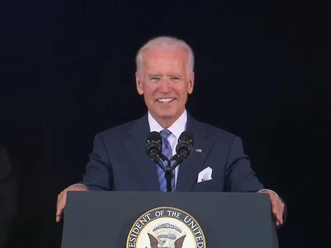 Joe Biden shared his personal tragedies with Yale’s Class Day in 2015. Picture: Yale/ YouTube