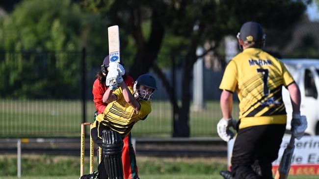 Corey Paull strokes a delivery for Grovedale. Picture: Wes Cusworth.