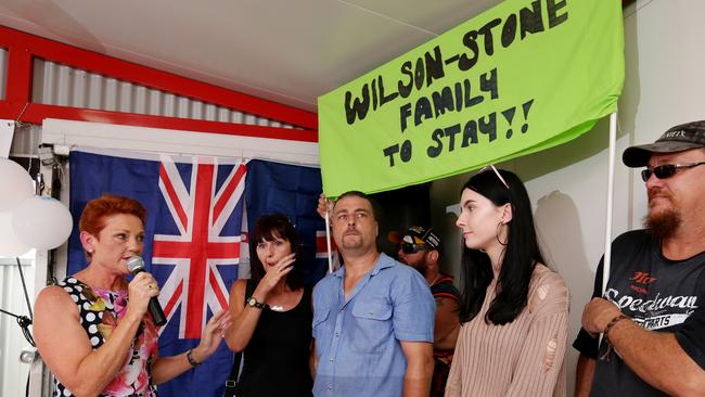 Pauline Hanson with David and Angela Wilson-Stone and their daughter Heather. Picture: Mark Calleja
