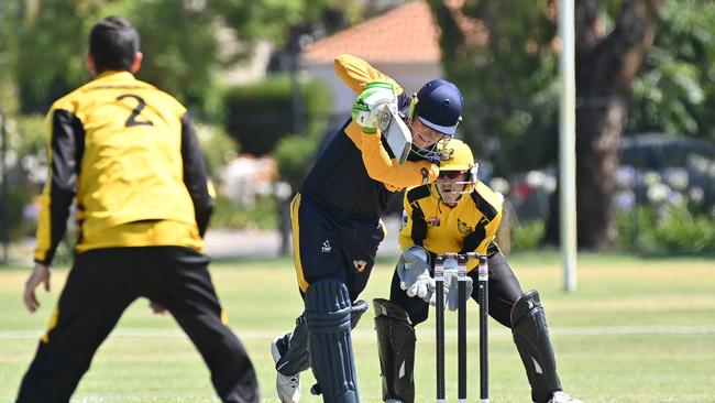 Kelvin Smith, pictured batting against Glenelg this season, scored a huge 159 runs to take the Eagles to the two-day grand final. Picture: Keryn Stevens