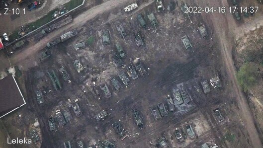 Spy drones found a massive 'tank graveyard' ten miles inside Russia. Picture: Supplied.