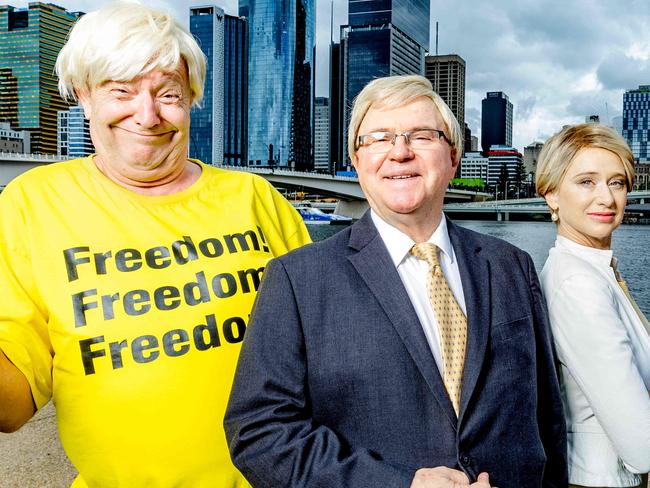 (L-R) Jonathan Biggins, Phillip Scott, Mandy Bishop and Drew Forsythe star in 'The Wharf Revue: Looking for Albanese' at QPAC, Brisbane, Monday, February 20, 2023 - Picture: Richard Walker