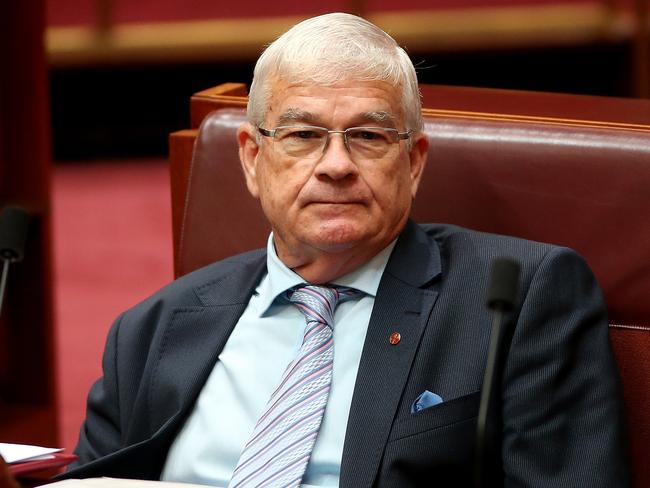 Senator Brian Burston in the Senate Chamber, Parliament House in Canberra. Picture Kym Smith