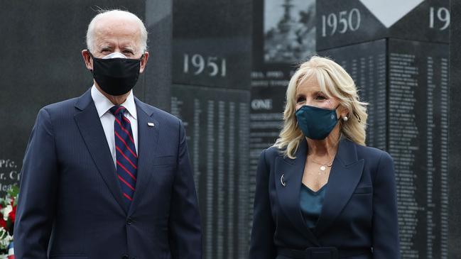 President-elect Joe Biden and Dr Jill Biden honour military veterans with a stop at the Philadelphia Korean War Memorial at Penn's Landing on Veterans Day.