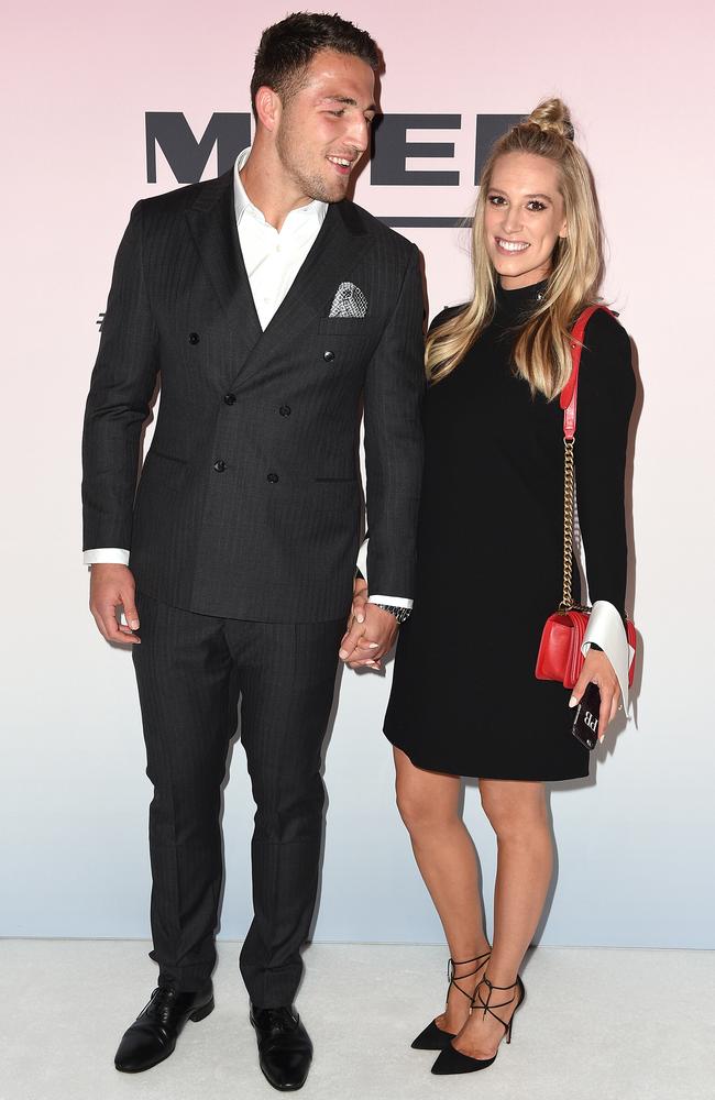 Sam Burgess and wife Phoebe. Picture: AAP Image/Dan Himbrechts