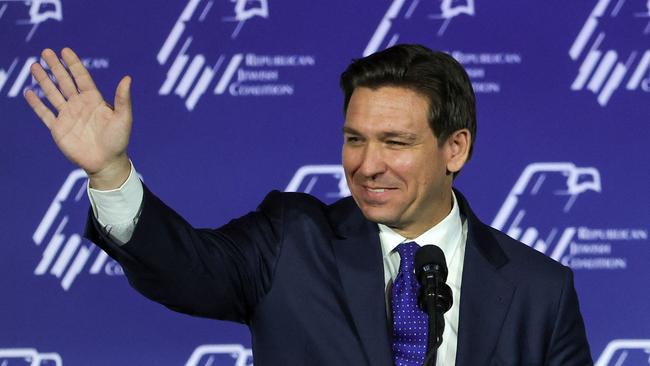 Republican presidential candidate Florida Governor Ron DeSantis speaks during the Republican Jewish Coalition's Annual Leadership Summit in Las Vegas at the weekend. Picture: Getty Images