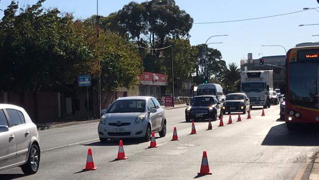 Traffic banked up along North Tce. Picture: Dixie Sulda