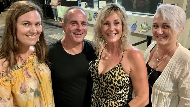 Jackie Deguara, Kel Mattingley, Michelle Jurgens, all from Marian, and Cheryl Whitmore, from Walkerston, at Jon Stevens – The Noiseworks and INXS Collection at the MECC on Friday night. Picture: Rae Wilson