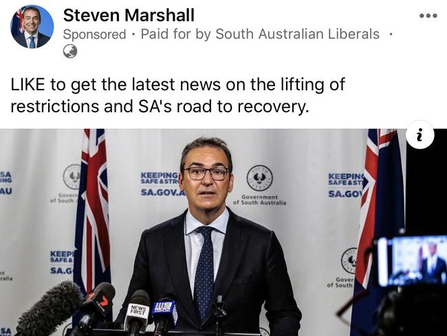 An example of a paid Facebook advertisement for Premier Steven Marshall. .