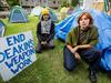 Pro Palestinian encampment at Deakin Uni in Burwood. Jasmine Duff and Alex Ferguson. Picture: Jake Nowakowski