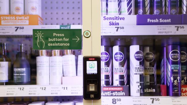 Some Woolworths house their aerosol deodorants in locked cabinets. Picture: Liam Kidston