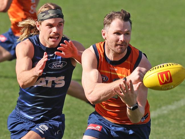 Patrick Dangerfield (right) is a test to play this week. Picture: Alison Wynd