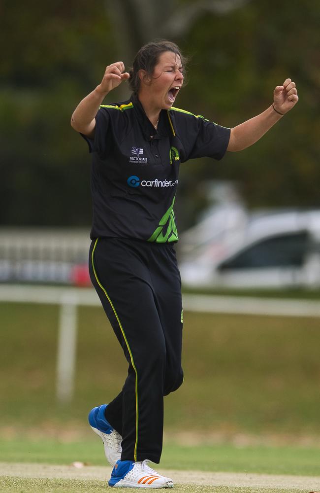 Hayleigh Brennan is jubilant after a wicket for Box Hill.