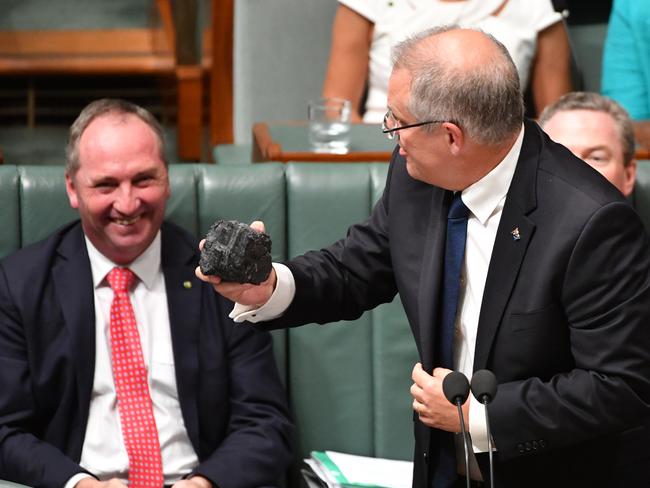 Scott Morrison famously brought a lump of coal into Question Time in early 2017 amid an ongoing energy debate, saying it was nothing to be afraid of. Picture: AAP 