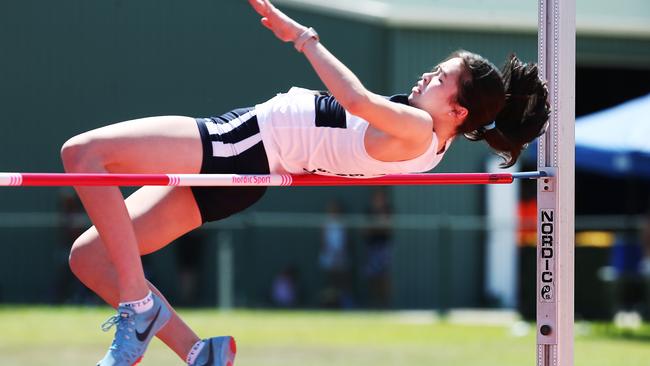 Brianna Leung competes in the high jump earlier in her career. PICTURE: BRENDAN RADKE