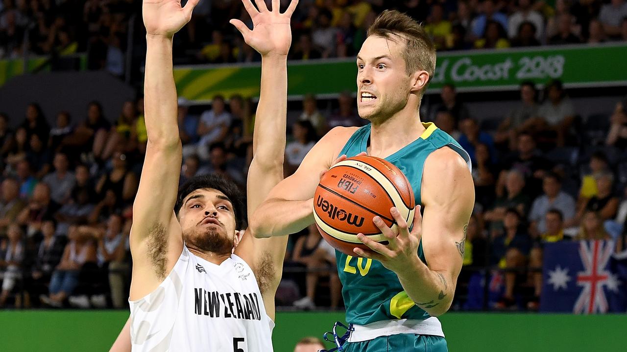 Australia’s Nathan Sobey in action against New Zealand on Saturday night.