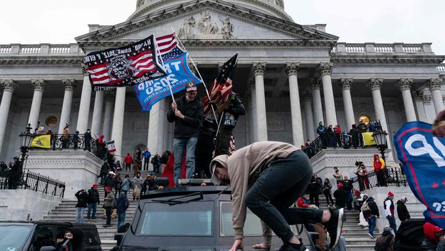 Supporters of Donald Trump during the Capitol riots on January 6, 2021. Picture: Alex Edelman/AFP