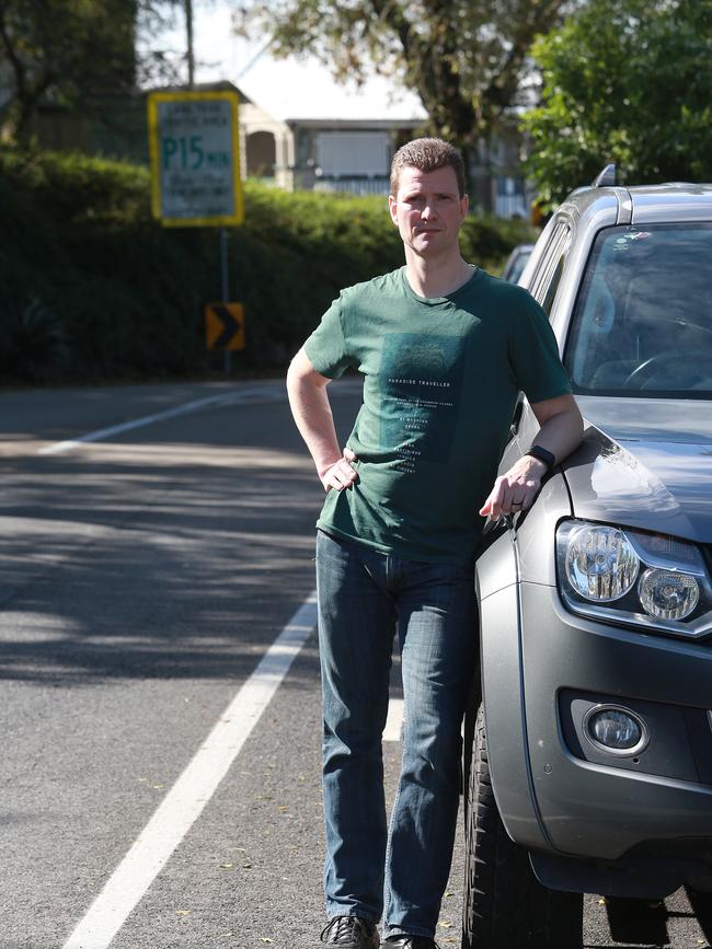 Paul Sutherland poses on the corner of Latrobe Terrace and Gladstone Street in Paddington. Picture: AAP Image/Claudia Baxter