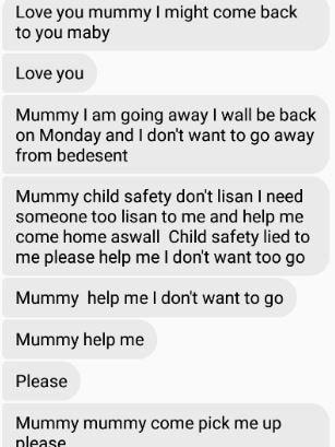 This is the heartfelt message she left on Facebook messenger for her foster mum after being moved from their home.