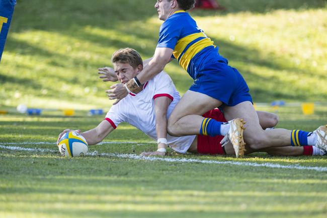 Marlon Frost gets a try for Ipswich Grammar School 1st XV against Toowoomba Grammar School 1st XV in GPS Queensland Rugby round two at TGS Old Boys Oval, Saturday, July 20, 2024. Picture: Kevin Farmer