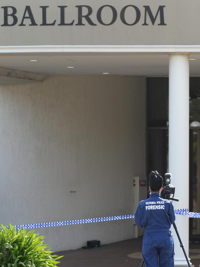 A crime scene has been set up at the function centre. Picture: Andrew Henshaw