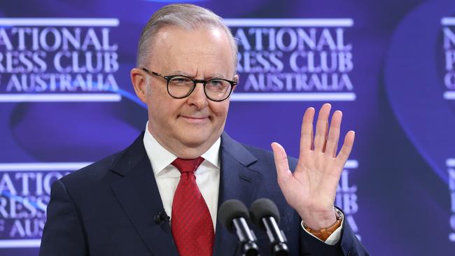 NCA 2025 FEDERAL ELECTION BUS. 30/04/2025 Australian Labor Prime Minister Anthony Albanese speaks at the Canberra Press Club in the last week of his election campaign. Picture: Jason Edwards / NewsWire
