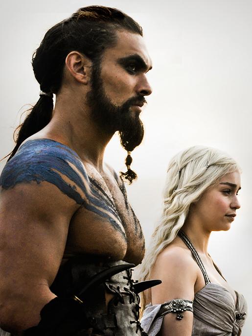 Momoa as Khal Drogo, with Emilia Clarke as Khaleesi in Game of Thrones. Drogo appeared in the show’s first two seasons. Picture: Foxtel