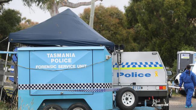 Scene at Black Snake Road Granton where a person was killed overnight and another injured after reports of gunshots. Tasmania Police in attendance. Picture: Nikki Davis-Jones