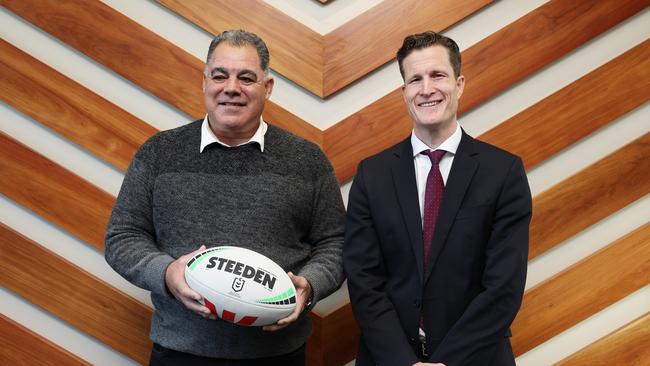 Meninga was joined by Perth Bears chief executive Anthony De Ceglie at the announcement in Sydney. Picture: Matt King/Getty Images