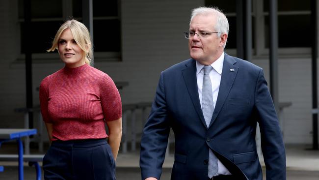 Nine Network presenter Erin Molan and Scott Morrison at Penshurst Girls High School in Sydney. Picture: Damian Shaw